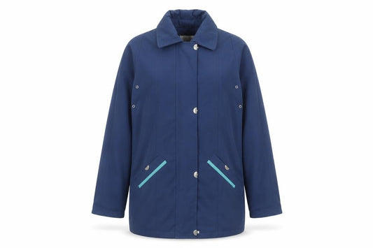 Front view of EWM women’s blue jacket, size UK 12