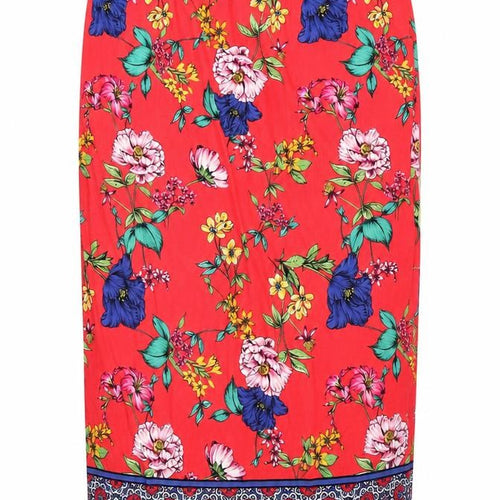 Dorothy Perkins Womens Red Floral  Straight & Pencil Skirt Size 8  - Calf Length