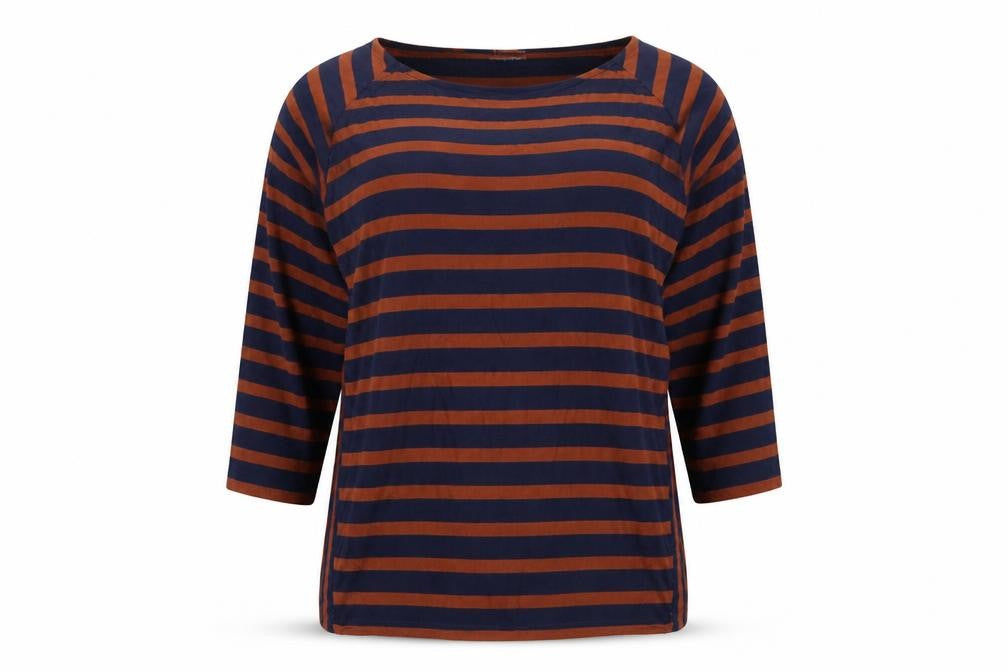 Front view of Phase Eight women’s blue striped jumper, size UK 16