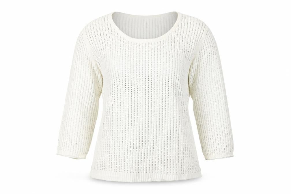 Front view of SAMARKAND women’s white knit jumper, size M