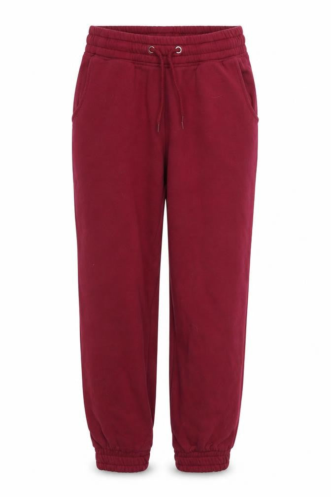Front view of H&M women’s red jogger trousers, size UK 6, 25-inch leg