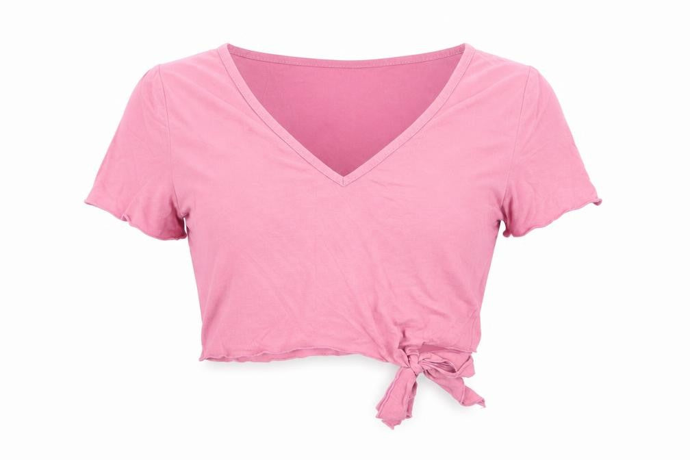 Front view of Missguided women’s pink basic t-shirt, size UK 8