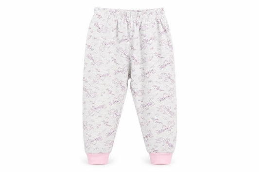 Front view of Preworn girls’ grey floral babydoll pyjama pants, size 18-24, months