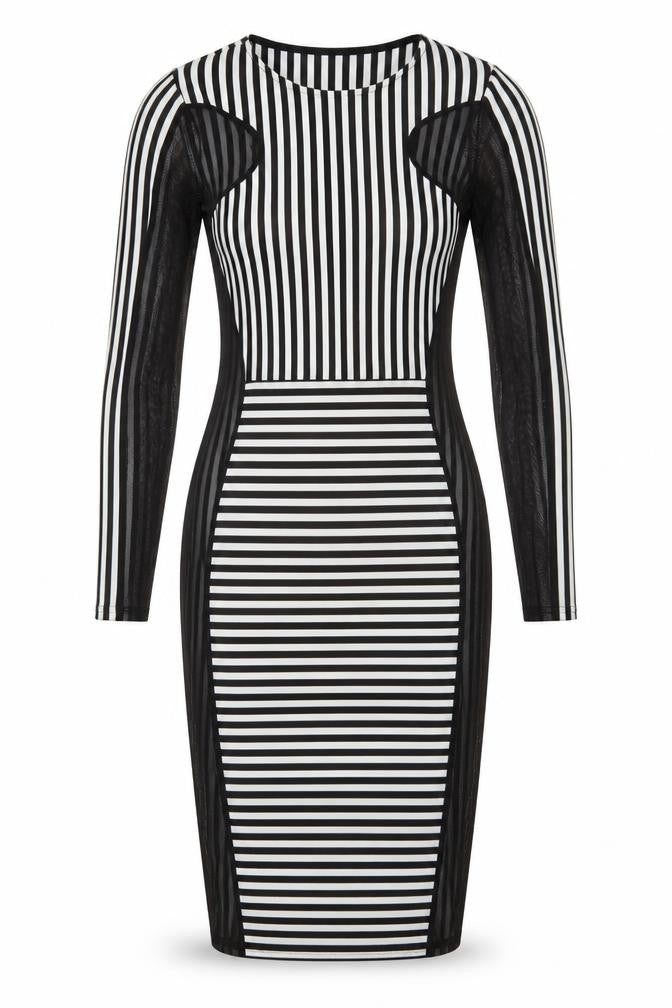 Front view of Ribbon women’s multicoloured striped bodycon, size UK 8