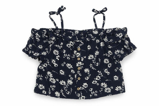 Front view of Next girls’ blue floral basic blouse, size 8, years