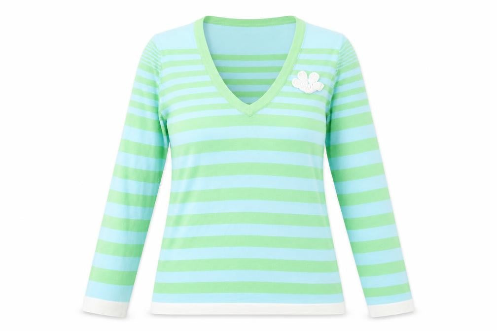 Front view of RIVER WOODS women’s multicoloured striped basic t-shirt, size M