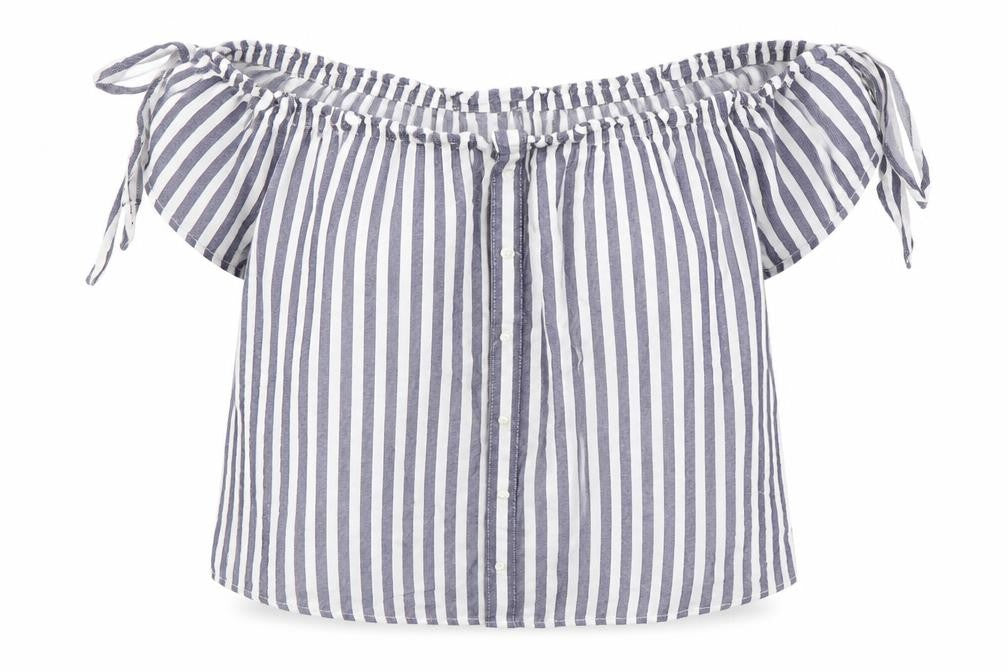 Front view of Primark women’s ivory striped basic t-shirt, size UK 10