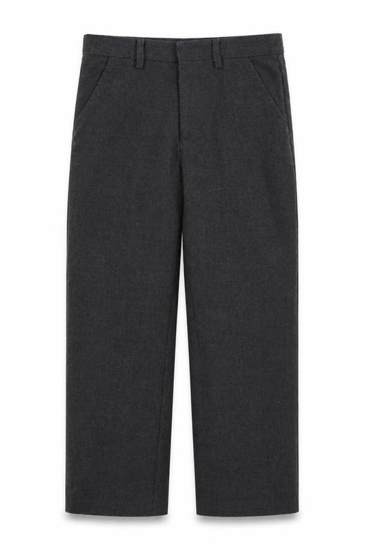 Front view of urban 65 boys’ grey trousers, size 9, months