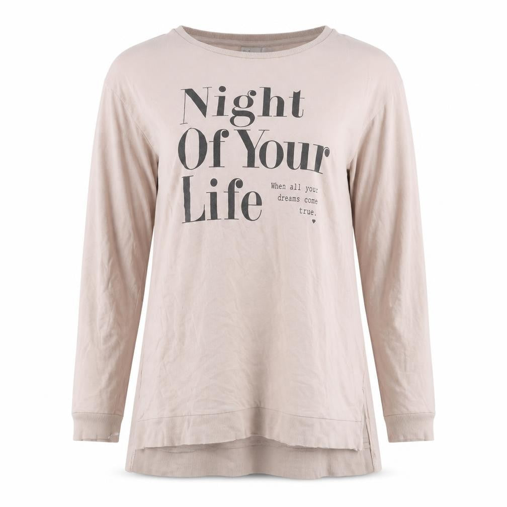 Front view of H&M women’s pink pullover sweatshirt, size L