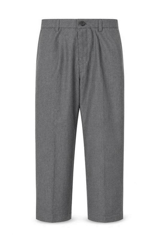 Front view of Preworn boys’ grey dress pants trousers, size 9, months - school uniform