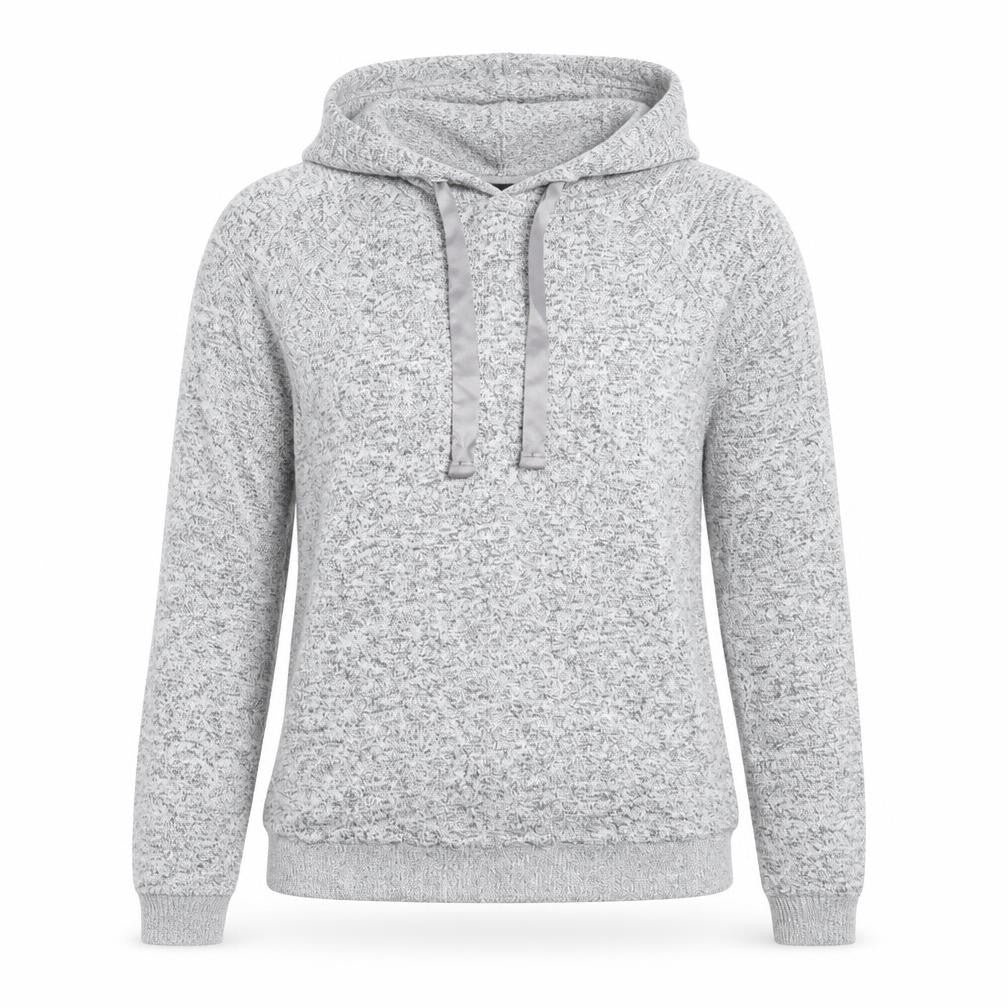 Front view of Next women’s grey knit pullover hoodie, size S