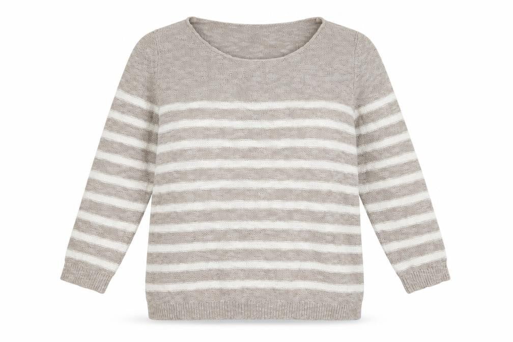 Front view of Old Navy women’s grey striped knit jumper, size S