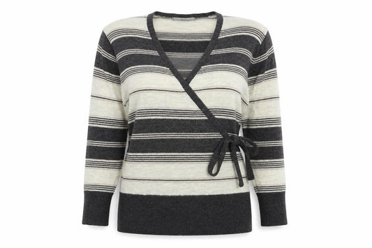 Front view of Marks & Spencer women’s multicoloured striped knit jumper, size UK 12