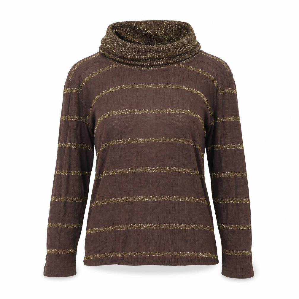 Front view of Preworn women’s brown striped jumper, size S