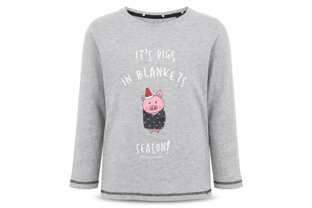 Front view of Threadboys boys’ grey solid pyjama top, size 9-10, years - christmas