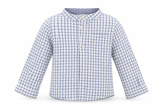 Front view of TEX boys’ white check basic button-up, size 2, years