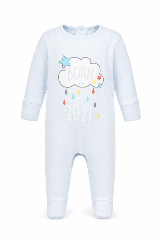 Front view of Matalan Baby Blue Babygrow One-Piece, size 0-3, Months