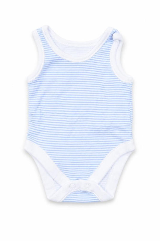 Front view of Nutmeg Baby White Striped Babygrow One-Piece Size Newborn - Tiny baby