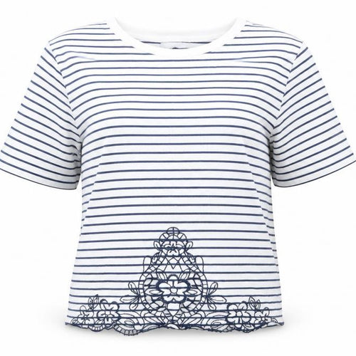 Miss Selfridge Womens Blue Striped  Tunic T-Shirt Size 10  - Flower Cut Out detail to front