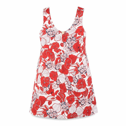 Front view of New Look women’s white floral a-line, size UK 12