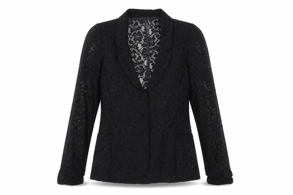 Front view of Next women’s black floral jacket blazer, size UK 8