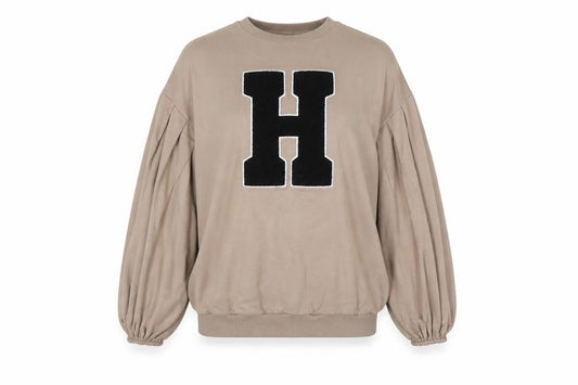 Front view of ASOS women’s brown pullover sweatshirt, size UK 8, - h