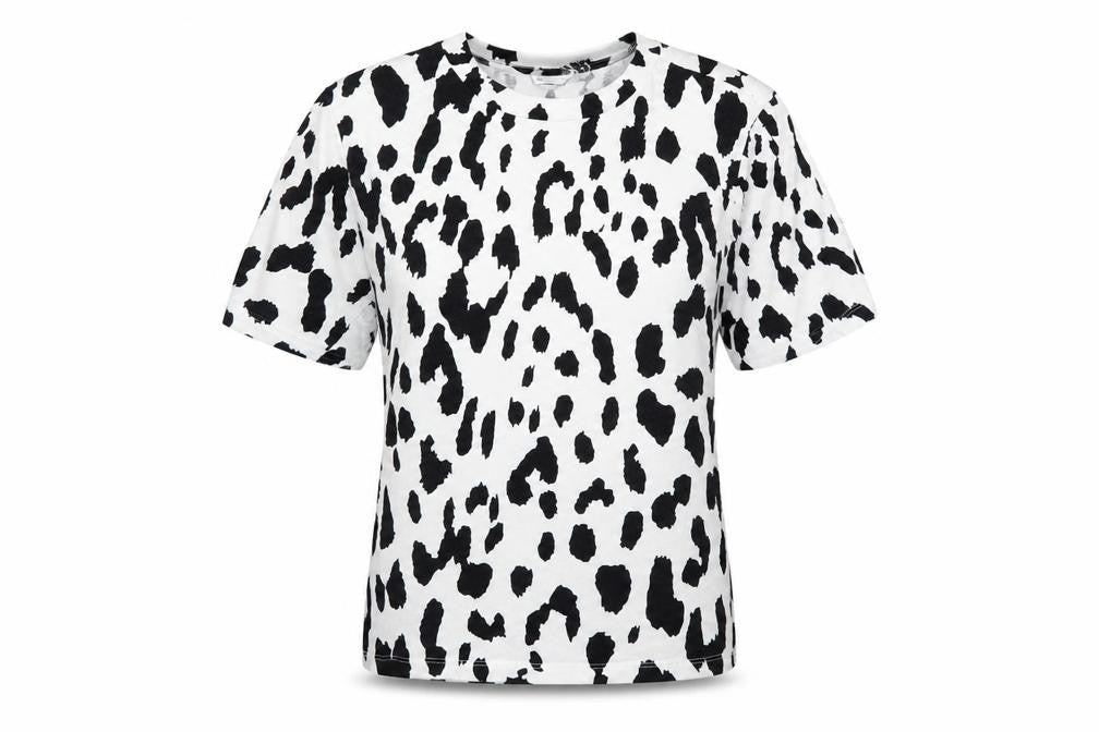Front view of ASOS women’s multicoloured animal print basic t-shirt, size UK 8