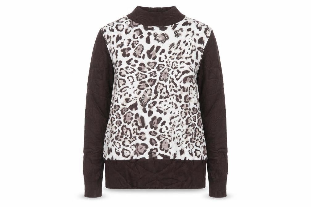 Front view of Casamia women’s brown animal print knit jumper, size L