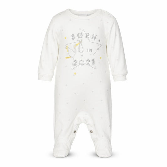 Front view of Blue Zoo Baby White Geometric Babydoll One Piece Size Newborn