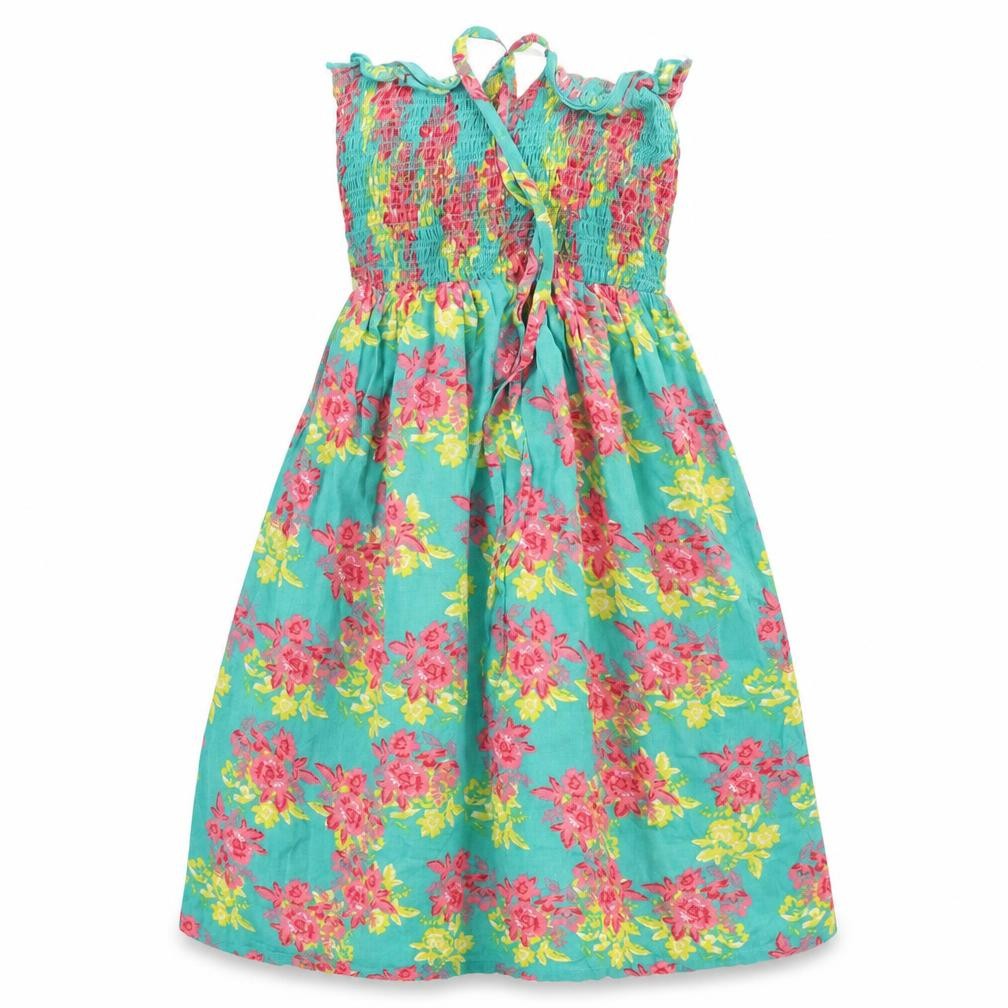 Front view of Peacocks girls’ green floral a-line, size S