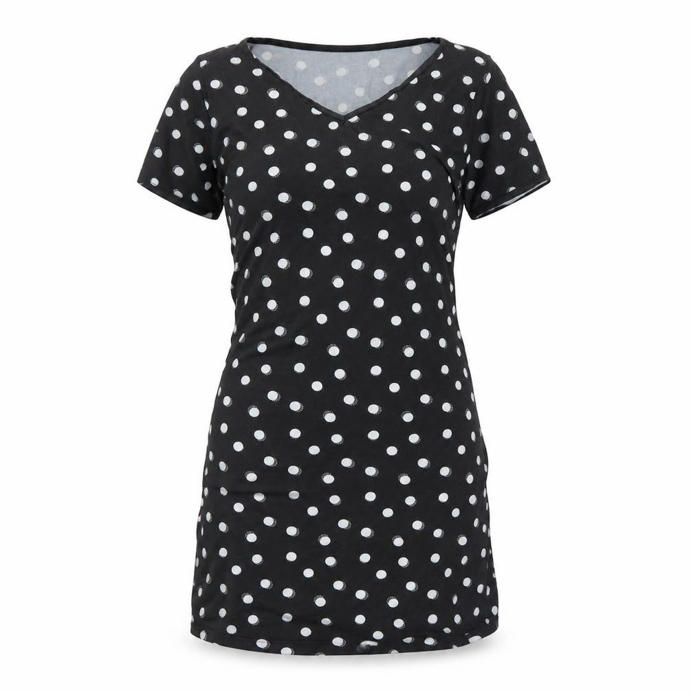 Front view of Paraphrase women’s black polka dot mini, size S