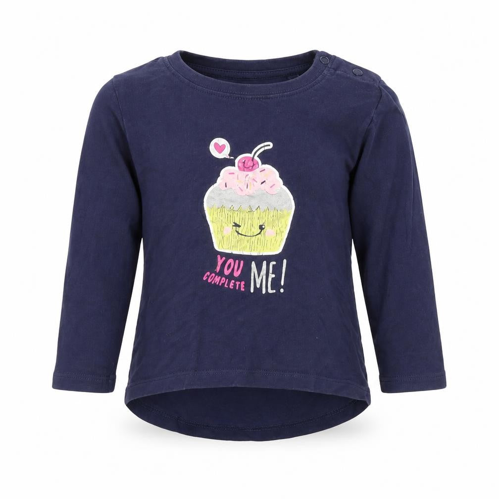 Front view of Lulipu girls’ blue basic t-shirt, size 12, months