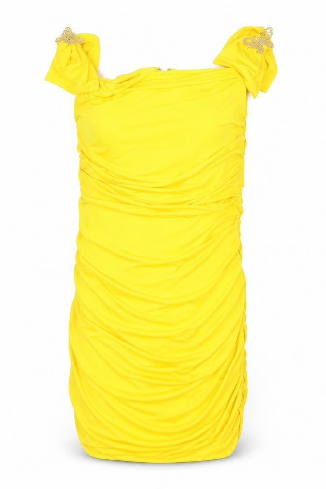 Front view of Maia Hemera women’s yellow bodycon, size S