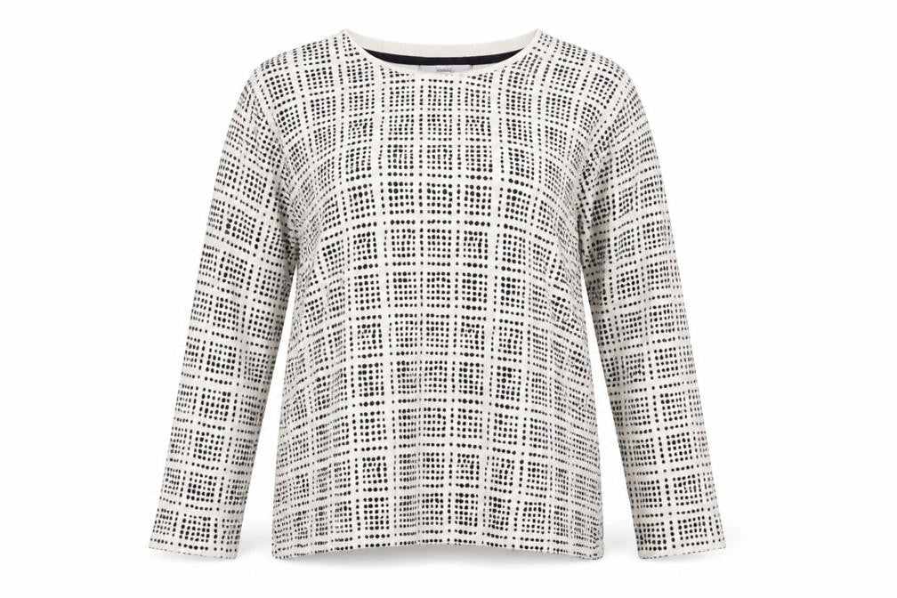 Front view of Next women’s white geometric jumper, size UK 12