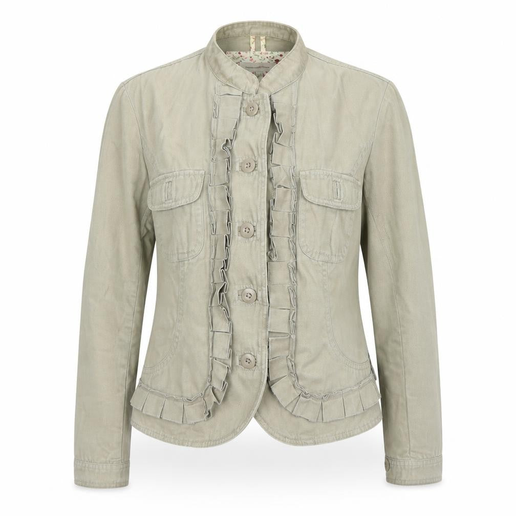 Front view of Debenhams women’s beige overcoat coat, size UK 12
