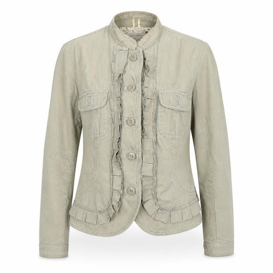 Front view of Debenhams women’s beige overcoat coat, size UK 12