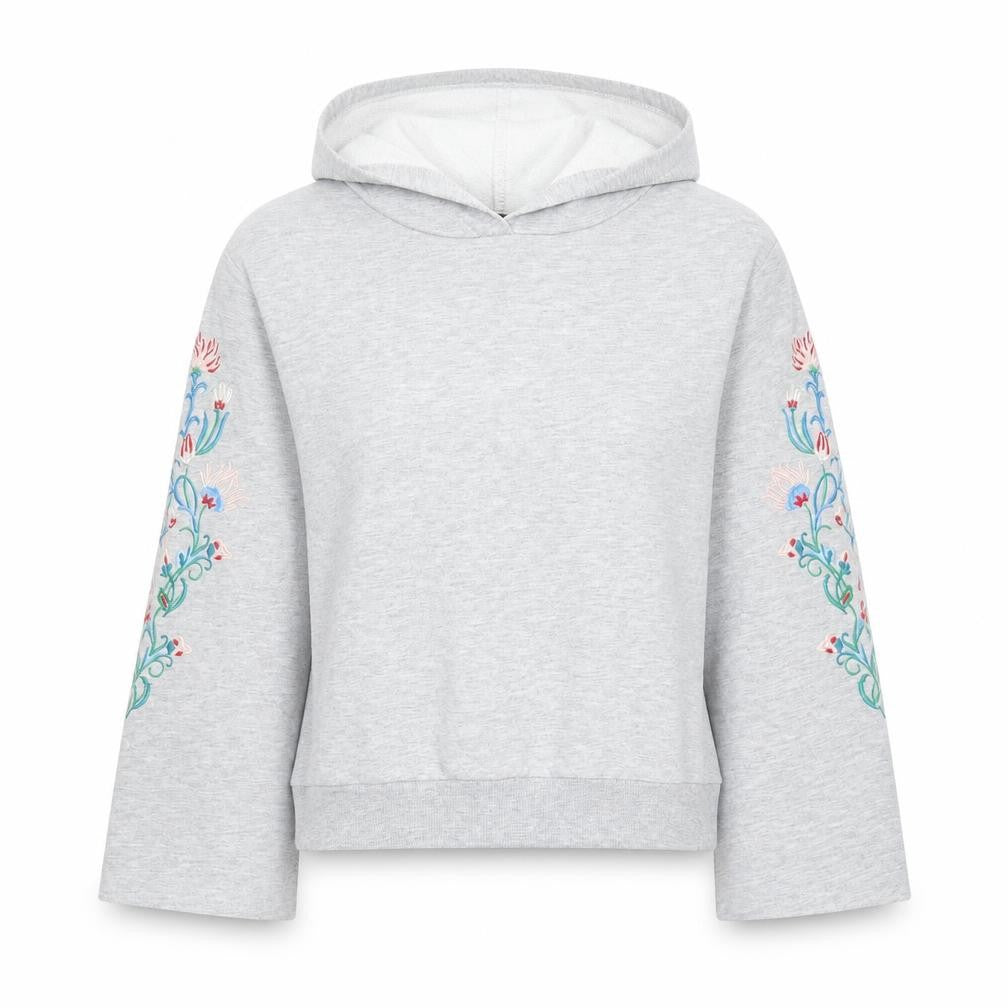 Front view of Atmosphere women’s grey pullover hoodie, size UK 6