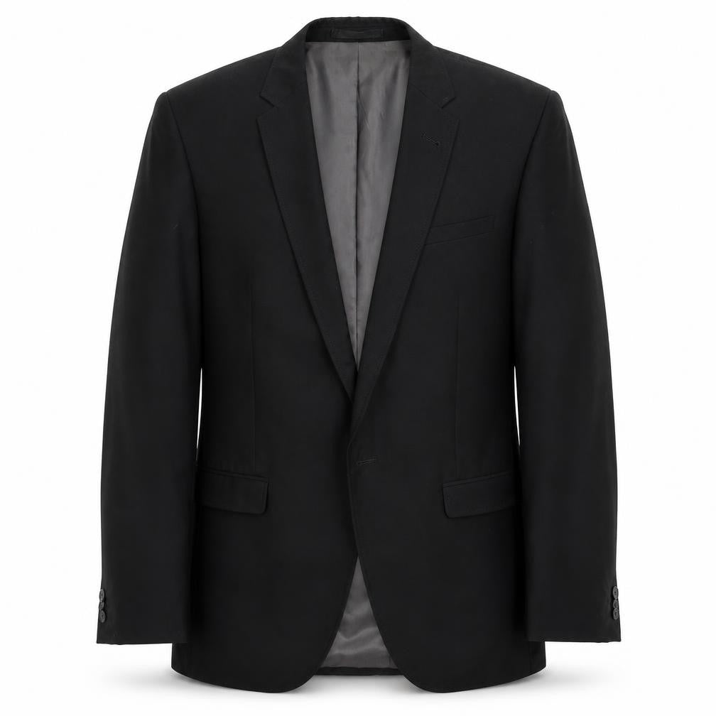 Front view of Butler & Webb men’s black jacket suit jacket, size 38