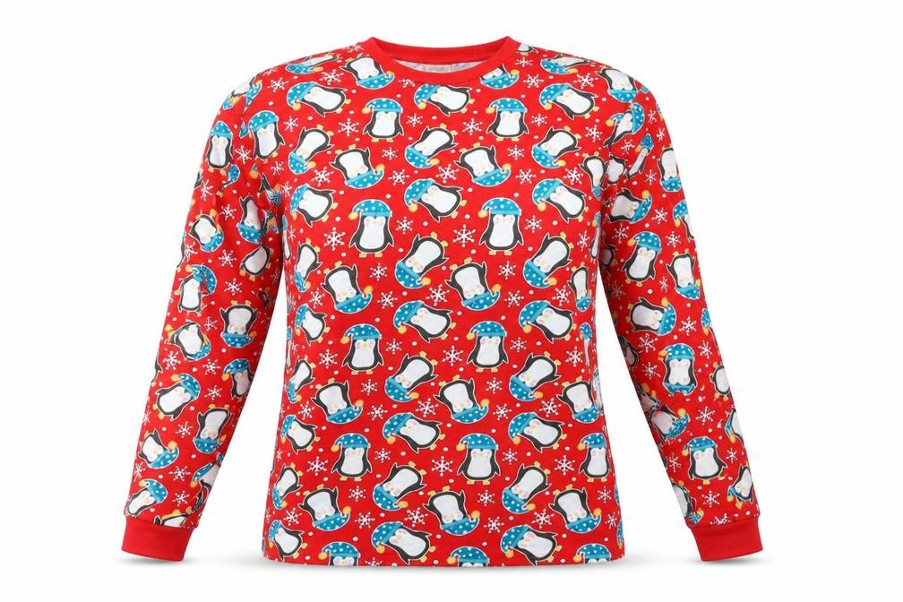 Mens Pyjamas Womens Red Geometric Jersey Top Pyjama Top Size L  - penguin