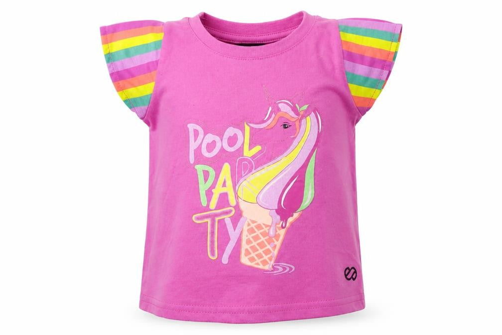 Front view of Silver girls’ pink jersey basic t-shirt, size 2, years - unicorn