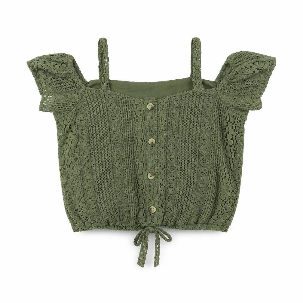Front view of Primark girls’ green lace basic t-shirt, size 12-13, years