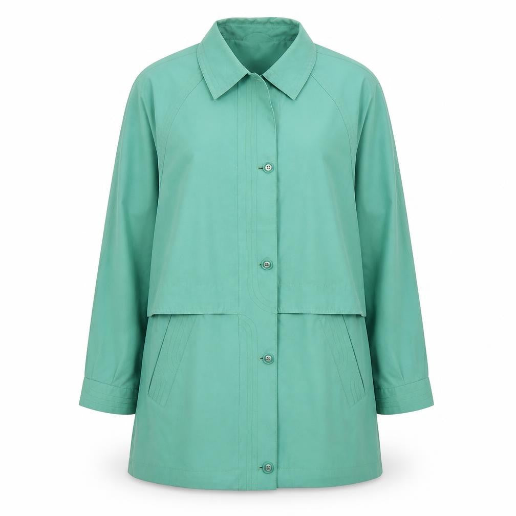 Front view of Telemac women’s green overcoat coat, size M