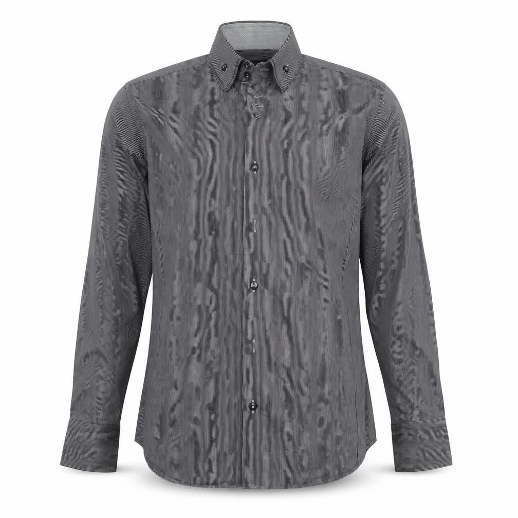 Deuxmec Mens Black Striped   Dress Shirt Size M