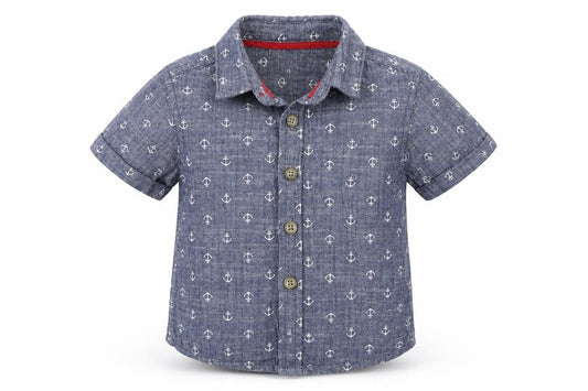 Front view of mini rebel boys’ blue basic casual, size 9-12, months