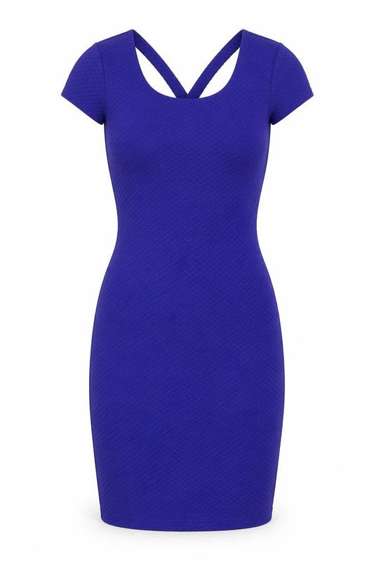 Front view of H&M women’s blue bodycon, size UK 6