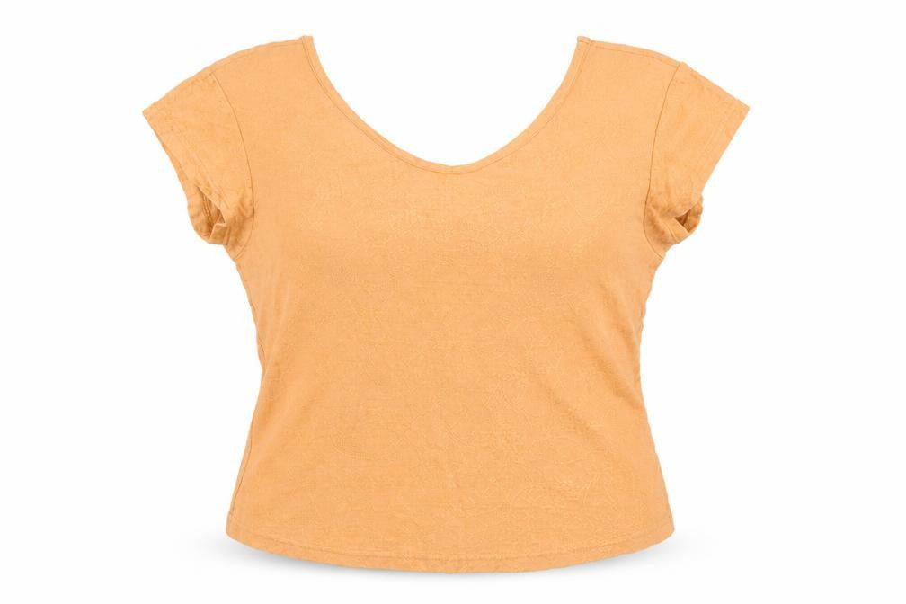 Front view of Bitte kai rand women’s orange floral basic t-shirt, size L