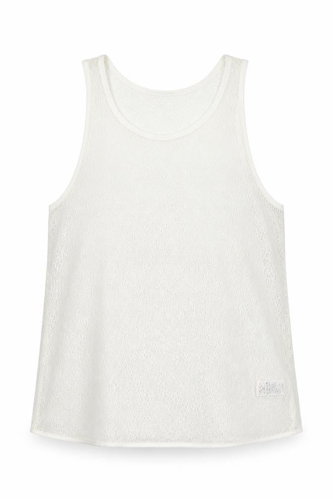 Front view of Next women’s white basic tank, size UK 10