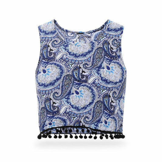Front view of Select women’s blue geometric basic tank, size UK 8