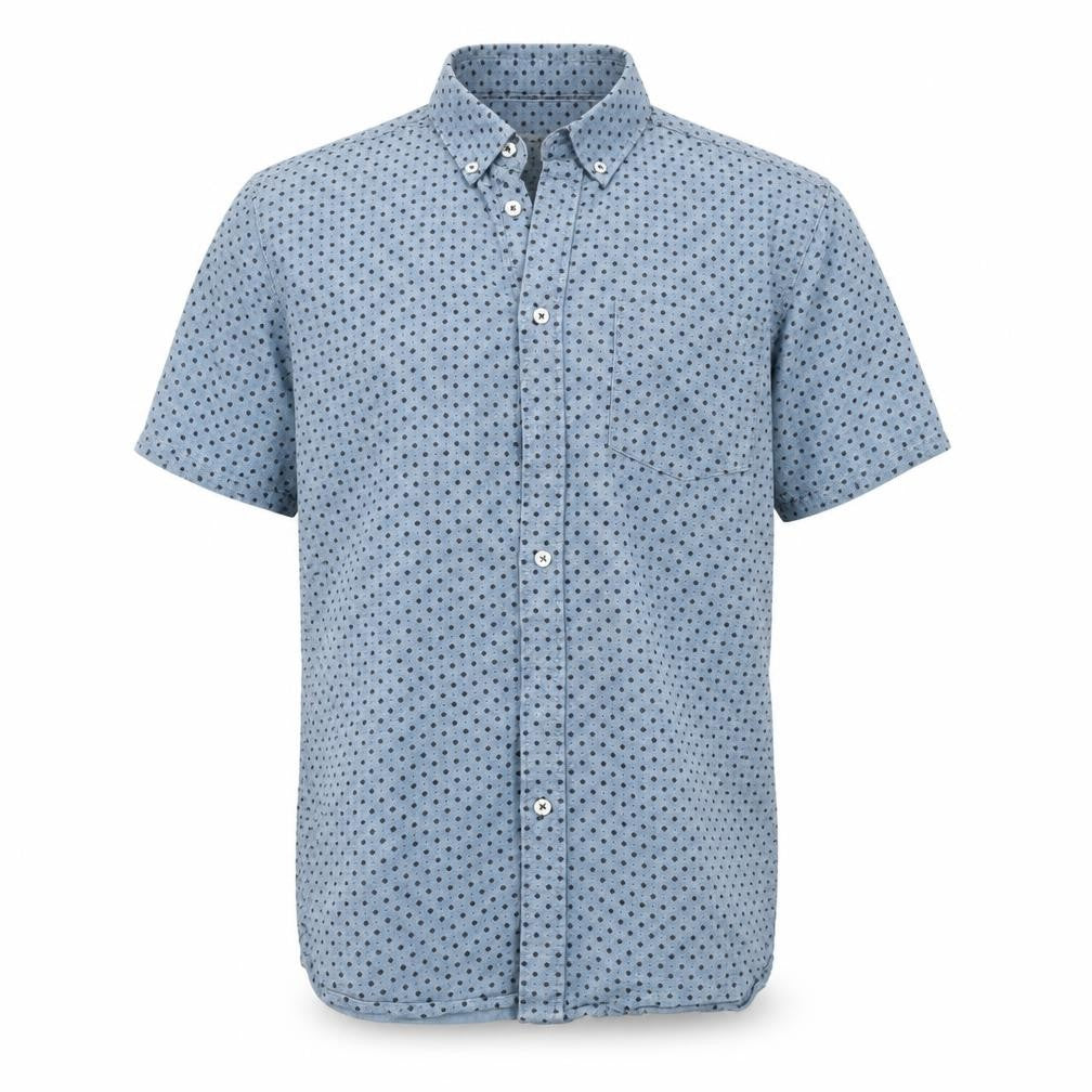 Front view of George men’s blue polka dot button-up, size S