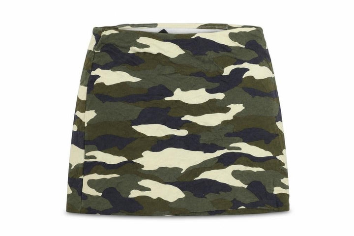 Front view of H&M women’s green camouflage a-line skirt, size S